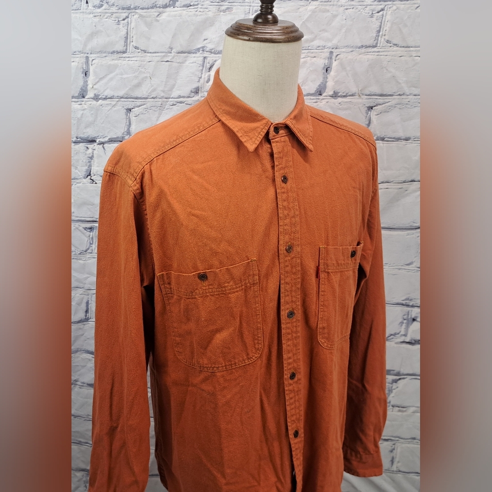 Levi's Men's Vintage 90s Denim Shirt Orange Button Down Size Large - Picture 3 of 16